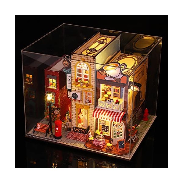 Kit de meubles miniatures en bois pour maison de poupée avec housse anti-poussière et boîte à musique, mini maison de poupée 