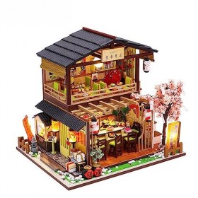 STOYRB Kit de Maison de poupée Miniature Bricolage Kit Miniature de Bricolage Anti-poussière Ampoules LED Sushi Restaurant Ca