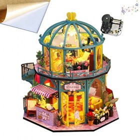 Kit de maison de poupée miniature en bois fait à la main avec lumière LED résistante à la poussière et illustration musicale 