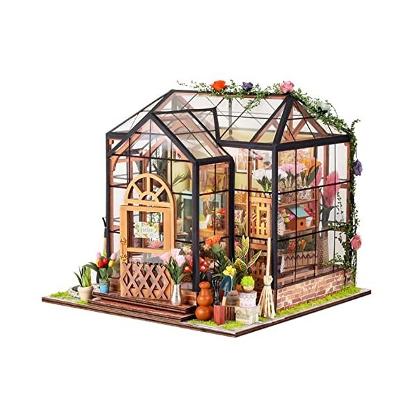 rumenfty Mini Fleur Magasin Bricolage Artisanat Maison De Poupée Kit Dollhouse en Bois Éclairage LED Salle Créative pour lid