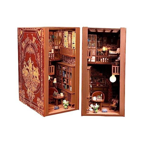 Kit de Coin de Livre, kit Miniature de Maison de poupée Bricolage, étagère de Puzzle en Bois 3D, décor de Diorama, Serre-Livr