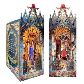 Kit de Puzzles en Bois 3D, Kit de Maison de Coin de Livre Miniature Bricolage, Décor Dinsertion de Bibliothèque avec LED, Ca