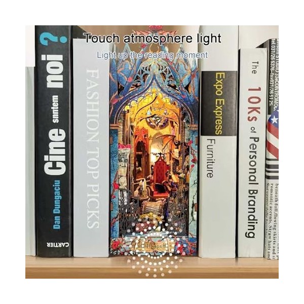 Kit de Puzzles en Bois 3D, Kit de Maison de Coin de Livre Miniature Bricolage, Décor Dinsertion de Bibliothèque avec LED, Ca