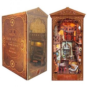 Kit de Coin de Livre de Bricolage, kit de Livre de Maison de poupée Bricolage avec lumière LED, kit de modèle en Bois for cré