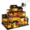 XLZSP Zhuxi Kit de construction de maison de poupée miniature en bois 3D fait à la main Style loft Mini maison modèle pour fi