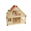 Freda Maison de poupée en bois rosé + meubles de maison de poupée + meubles de maison de poupée + famille de poupées avec vêt
