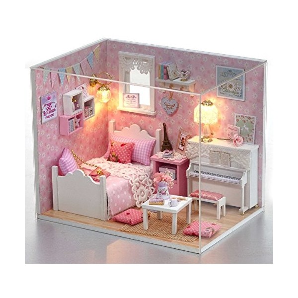 Flever Maison de poupée miniature DIY maison de poupée avec meubles et housse pour cadeau romantique de Saint-Valentin princ