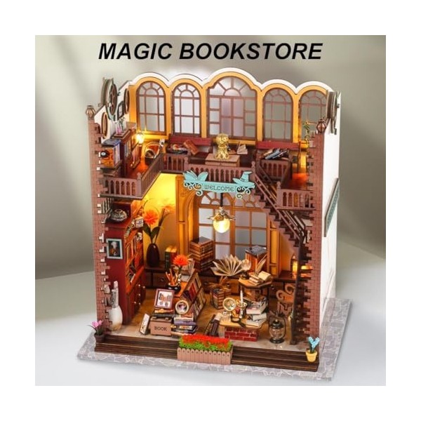 THEGO Magic Bookstore Maison de poupée miniature 3D à faire à la main - Décoration créative - Anniversaire pour enfants