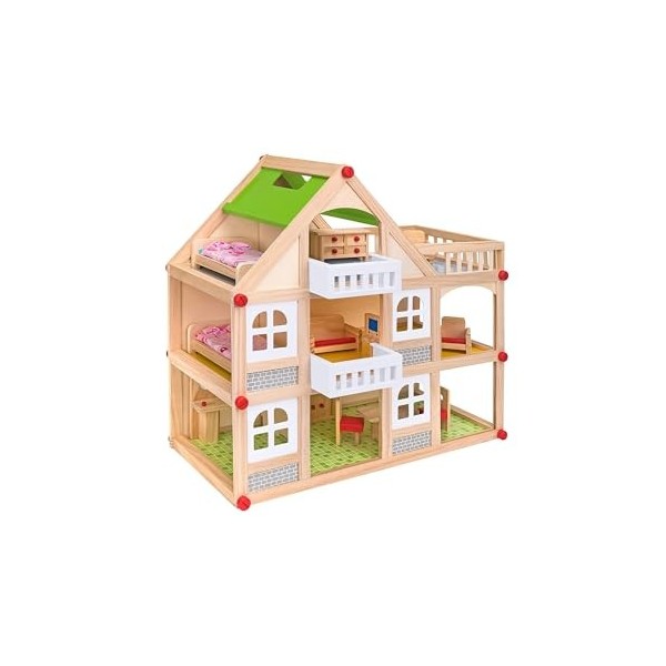 SirWood Maison en Bois de 2 étages de 55 cm de Haut - 12 Meubles en Bois Inclus Globo Toys - 40892