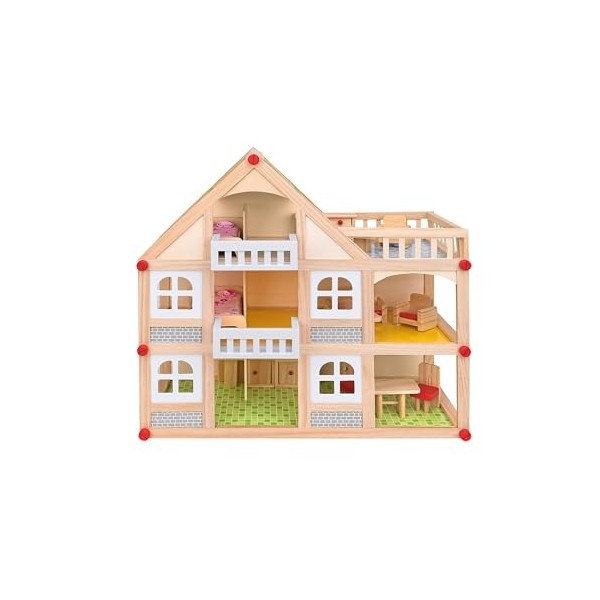 SirWood Maison en Bois de 2 étages de 55 cm de Haut - 12 Meubles en Bois Inclus Globo Toys - 40892