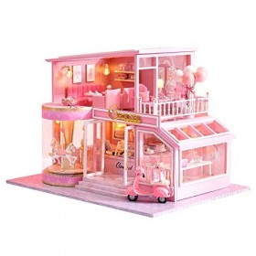 funnyfeng Kit De Maison De Poupée Loft Miniature, Maison De Poupée Bricolage, Jouet 3D De Chambre en Bois Rose avec, Lumières