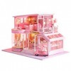 funnyfeng Kit De Maison De Poupée Loft Miniature, Maison De Poupée Bricolage, Jouet 3D De Chambre en Bois Rose avec, Lumières