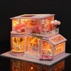 funnyfeng Kit De Maison De Poupée Loft Miniature, Maison De Poupée Bricolage, Jouet 3D De Chambre en Bois Rose avec, Lumières