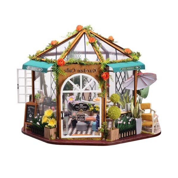 Gaeirt Kit de Meubles Miniatures en Bois, Assemblage de Bricolage Kit de Maison de poupée Miniature Bricolage Flower Coffee S