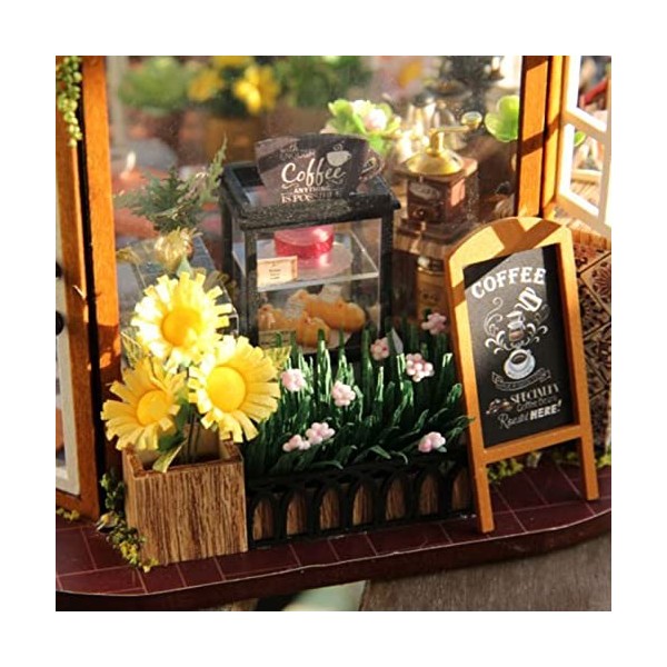 Gaeirt Kit de Meubles Miniatures en Bois, Assemblage de Bricolage Kit de Maison de poupée Miniature Bricolage Flower Coffee S