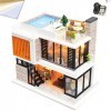 Maison de poupée miniature à faire soi-même - Villa moderne - 1:24 - Puzzle en bois avec lumière LED - Couvercle anti-poussiè