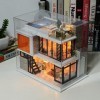 Maison de poupée miniature à faire soi-même - Villa moderne - 1:24 - Puzzle en bois avec lumière LED - Couvercle anti-poussiè