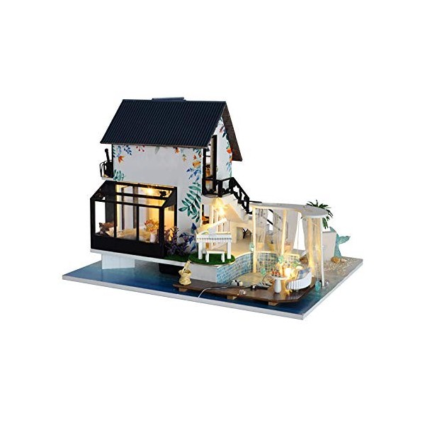 luckiner Maison de poupée lumineuse faite à la main avec housse de protection contre la poussière, kit de jouets créatifs pou