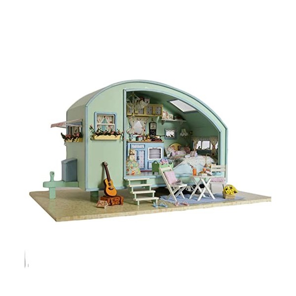 PW TOOLS Kit Maison Miniature,poupée en Bois avec Musique et lumière | Ensemble Meubles Petite Maison, idée Cadeau Chambre cr