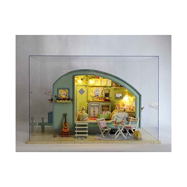 PW TOOLS Kit Maison Miniature,poupée en Bois avec Musique et lumière | Ensemble Meubles Petite Maison, idée Cadeau Chambre cr