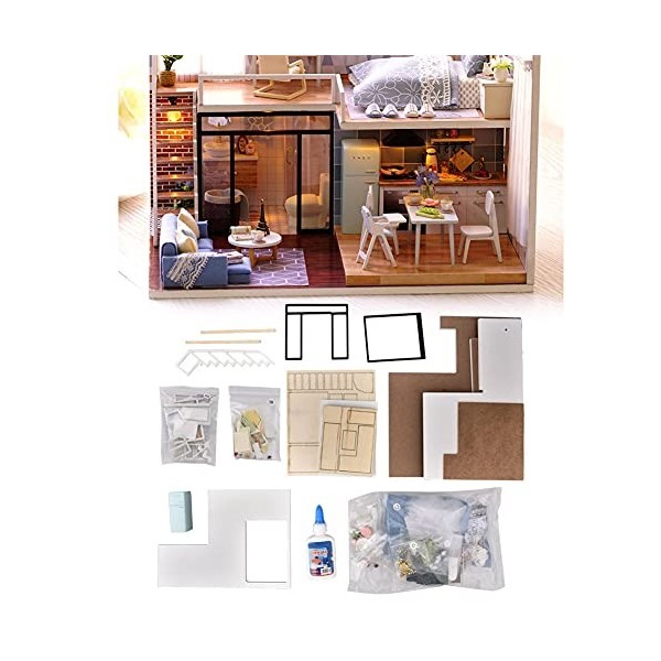 Jenngaoo Kit de Salle Miniature de Bricolage, Bricolage Modèle de Bâtiment Moderne en Bois Ensemble de Maison de Poupée Cadea