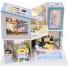 Kit de Maison De Poupée Bricolage, Kit de Construction de Maison Miniature, Loft Bleu, Villa, Maison de poupée avec lumières 