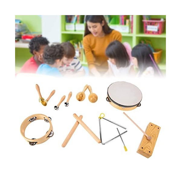 Gaeirt Instruments de percussion Orff, ensemble dinstruments de musique pour enfants 9 pièces pour jouets de musique éducati