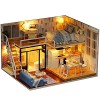 Virtcooy 2 Pcs Maison poupée Miniature, Kit Petite Maison, Meubles Miniatures en Bois et PP Mini Maison Verte avec LED Meille