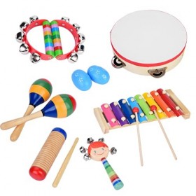 Jouets de musique en bois, instruments de percussion en bois de tambour de xylophone avec des maracas pour le cadeau dannive
