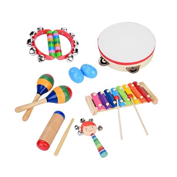 Jouets de musique en bois, instruments de percussion en bois de tambour de xylophone avec des maracas pour le cadeau dannive