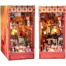 Modèle éducatif Kit Miniature de Coin de Livre à Faire soi-même, bibliothèque de Maison de poupée avec lumière LED, Puzzle en