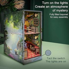 HMLOPX Modèle éducatif Kit de Coin de Livre de Bricolage, Puzzle en Bois 3D avec lumière LED, Insert détagère de Serre-Livre