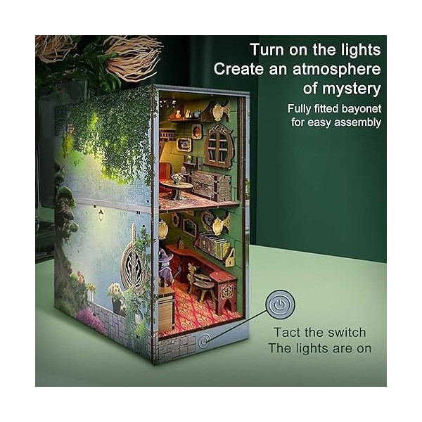 HMLOPX Modèle éducatif Kit de Coin de Livre de Bricolage, Puzzle en Bois 3D avec lumière LED, Insert détagère de Serre-Livre