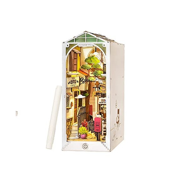 Spotaxe Puzzle 3D en Bois DIY Maison de Poupée Serre-Livres Livre Coin Modèle Kit de Construction avec Lumières LED DIY Assem