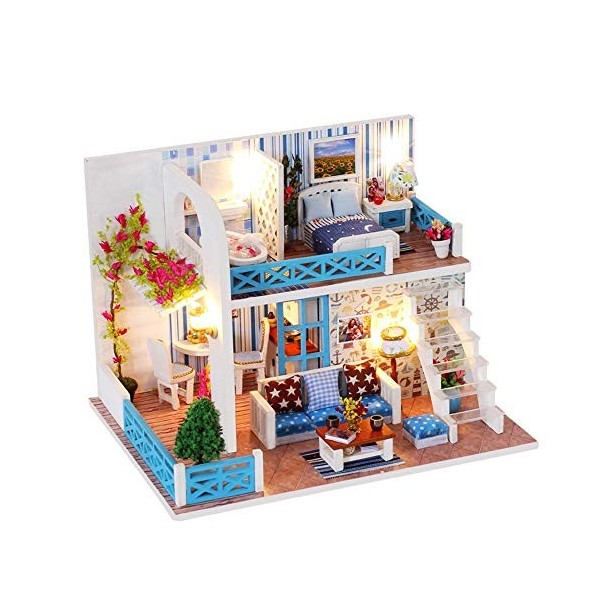 Village De Maisons Miniatures En Bois Avec éclairage LED - Décoration De Noël Ou Intérieure - Alimentation Piles Bouton - Figurines Incluses