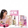 Barbie Coffret Maison et Poupée à 2 niveaux entièrement meublée avec 4 zones de jeu, chiot et accessoires, Jouet Enfant, Dès 