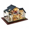 Maquette Maison Bois avec Light Music Accessoires et Meubles de Maison de Poupée Jouet Familial en Bois pour Garçons Filles A