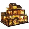 Schildeng Kit de maison de poupée miniature assemblée maison en bois faite à la main avec mouvement musical pour filles Noël 