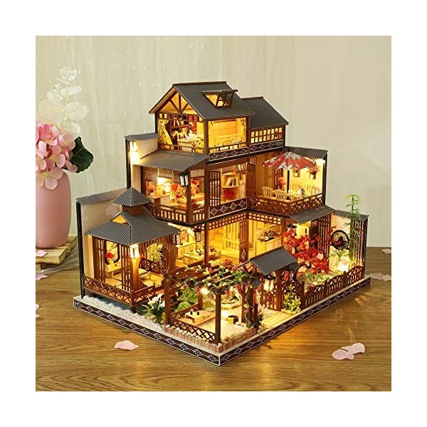 Schildeng Kit de maison de poupée miniature assemblée maison en bois faite à la main avec mouvement musical pour filles Noël 