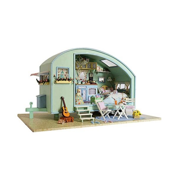 Wr Miniature De Maison De Poupée avec Meubles, Boîte À Musique De Kit De Maison De Poupée en Bois Bricolage, Kit De Construct