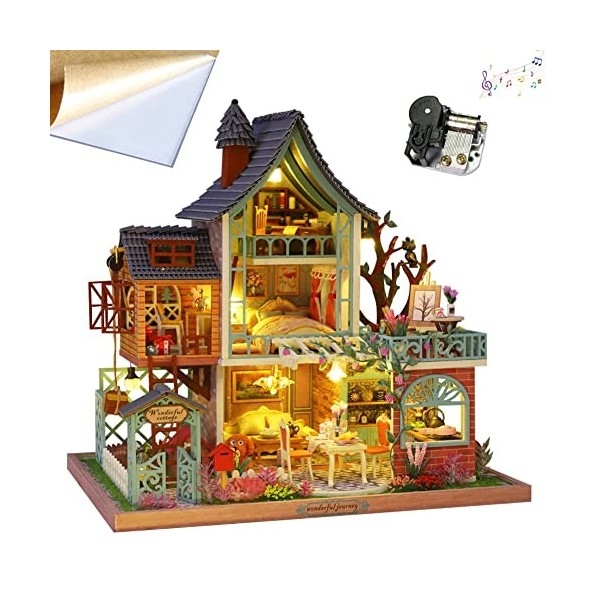 Kit de Maison de poupée Bricolage 3D, Jouet de Puzzle de Maison de poupée  en Bois Miniature de Maison de poupée LED Faite à la Main, pour