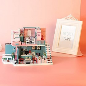 Shanrya Coffee Shop Dollhouse, Cadeau danniversaire Kit de Maison de poupée Assemblage Maison de poupée Miniature pour la Ma