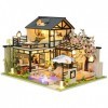 perfk Miniature de Maison de Poupée en Bois avec Meubles et Lumière LED Crafts Dollhouse 3D