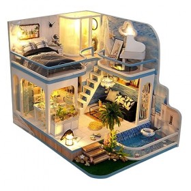 RMENGZHOUXI Chambre Miniature en Bois DIY avec Cache-Poussière/Lumière/Accessoires Kit de Maison de Poupée Miniature Kit de M