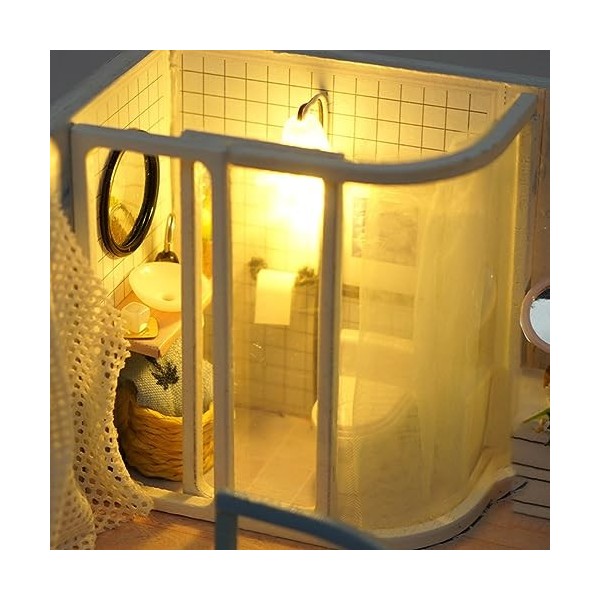 RMENGZHOUXI Chambre Miniature en Bois DIY avec Cache-Poussière/Lumière/Accessoires Kit de Maison de Poupée Miniature Kit de M