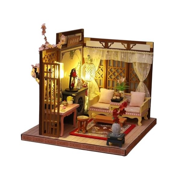 Abaodam Maison De Poupée Modèle Bureau Bricolage Maison Décor À La Maison Décoratif Mini Maison Décoration pour La Maison LED