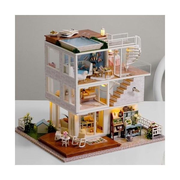 Kit De Maison De Poupées Miniatures, Puzzle 3D, Kit Dartisanat Miniature En Bois Avec Meubles Et Lumière LED, Cadeaux Danni