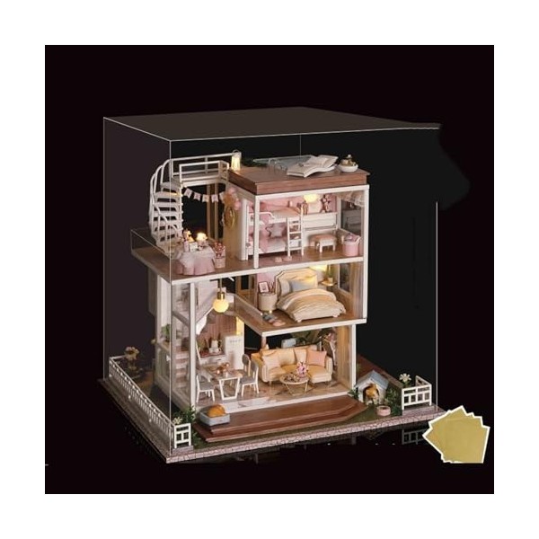 Kit De Maison De Poupées Miniatures, Puzzle 3D, Kit Dartisanat Miniature En Bois Avec Meubles Et Lumière LED, Cadeaux Danni