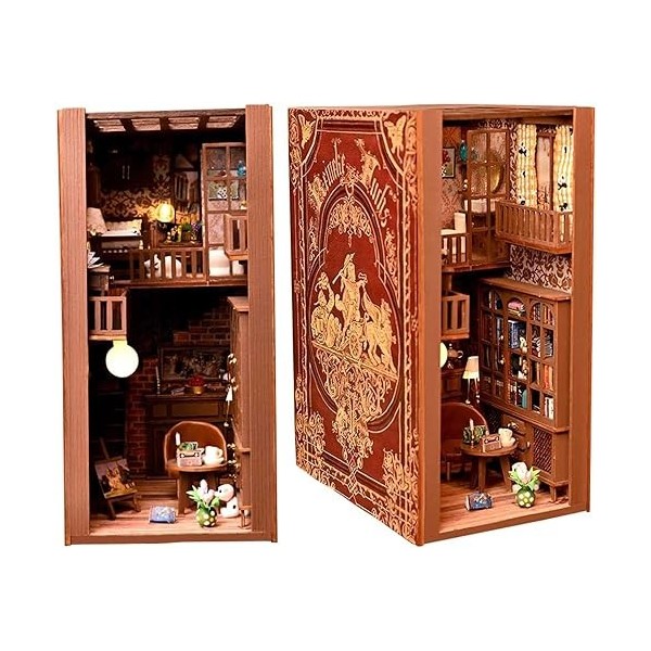 Modèle éducatif Support de livre en bois 3D, puzzle, maison de poupée, étagère, serre-livres en bois, coin livre, décoration,