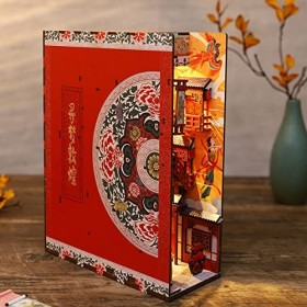 EM DIY Book Nook Kit Puzzle 3D Bois Étagère Insertion Décor avec Capteur Lumière DIY Maison de Poupée Miniature Kit Creative 